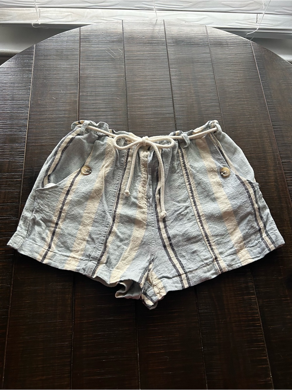 Forever 21 Light Blue & Cream Striped High Waist Beachy Shorts